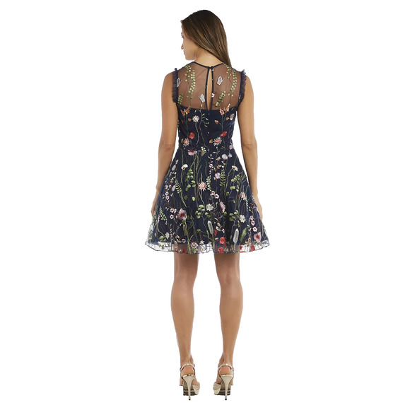 Morgan & Co Navy Lace Floral Embroidered Illusion Garden Fairy Short Formal Gown - Picture 2 of 16